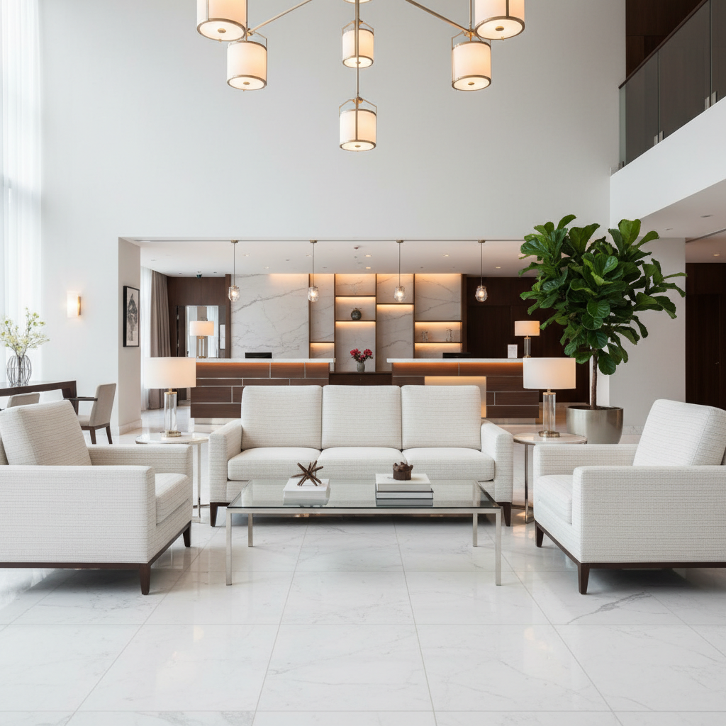 Irvington Blanco Hotel Lobby Setting | Architectural Fabrics