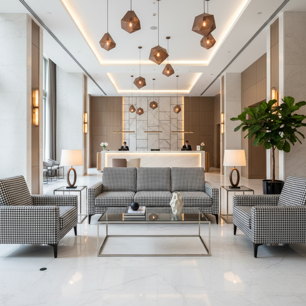 Hillsville Midnight Hotel Lobby Setting | Architectural Fabrics