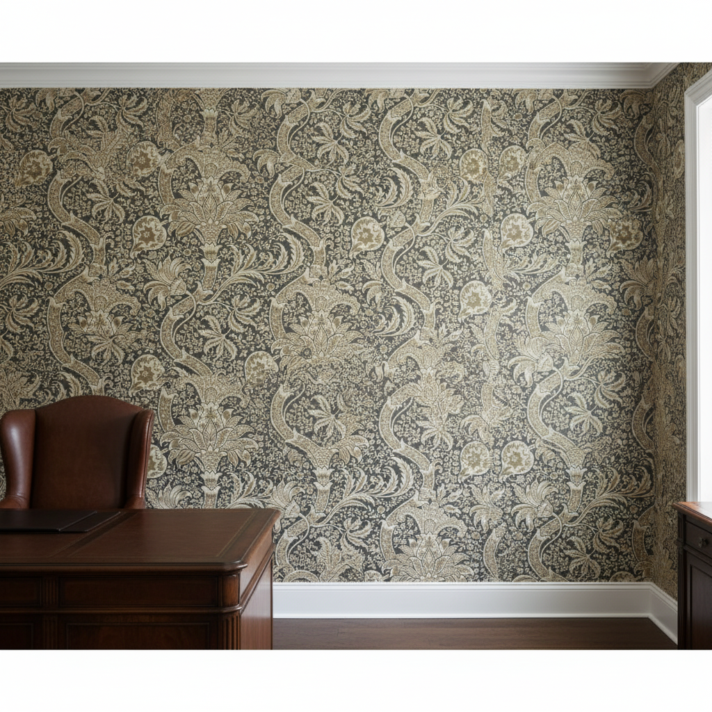 DWWM-14011 Indian Nickel Charcoal | William Morris - Home Office Setting | William Morris