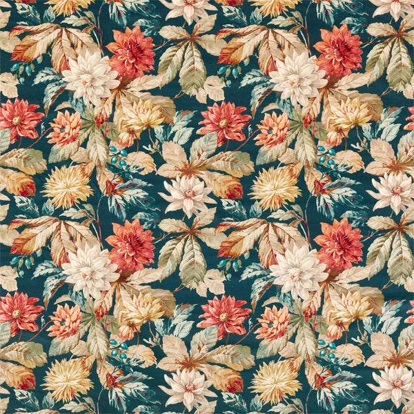 Dahlia And Rosehip Velvet Teal/Russet (Velvet) | Sanderson
