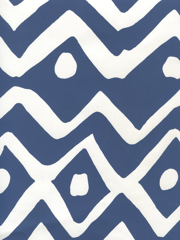Deauville Navy on White Screen Printed - Navy Wallcovering | China Seas