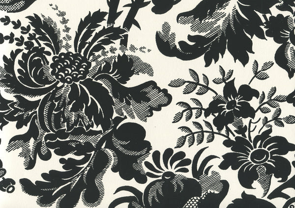 Des Gardes Black on Off White Screen Printed - Off-White Wallcovering | China Seas