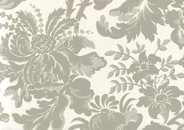 Des Gardes Gray on Off White Screen Printed - Off-White Wallcovering | China Seas