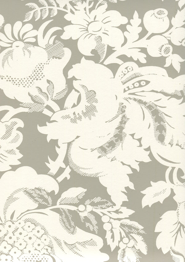 Des Gardes Reverse Gray on Off White Screen Printed | China Seas