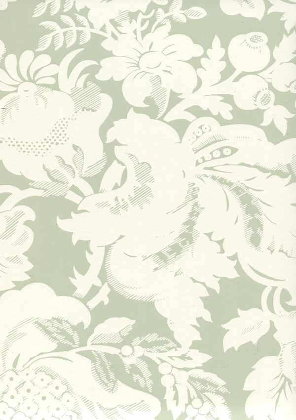 Des Gardes Reverse Soft French Green on Off White Screen Printed | China Seas