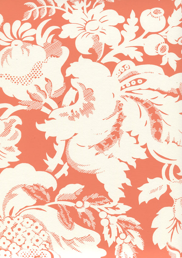 Des Gardes Reverse Terracotta on Off White Screen Printed | China Seas