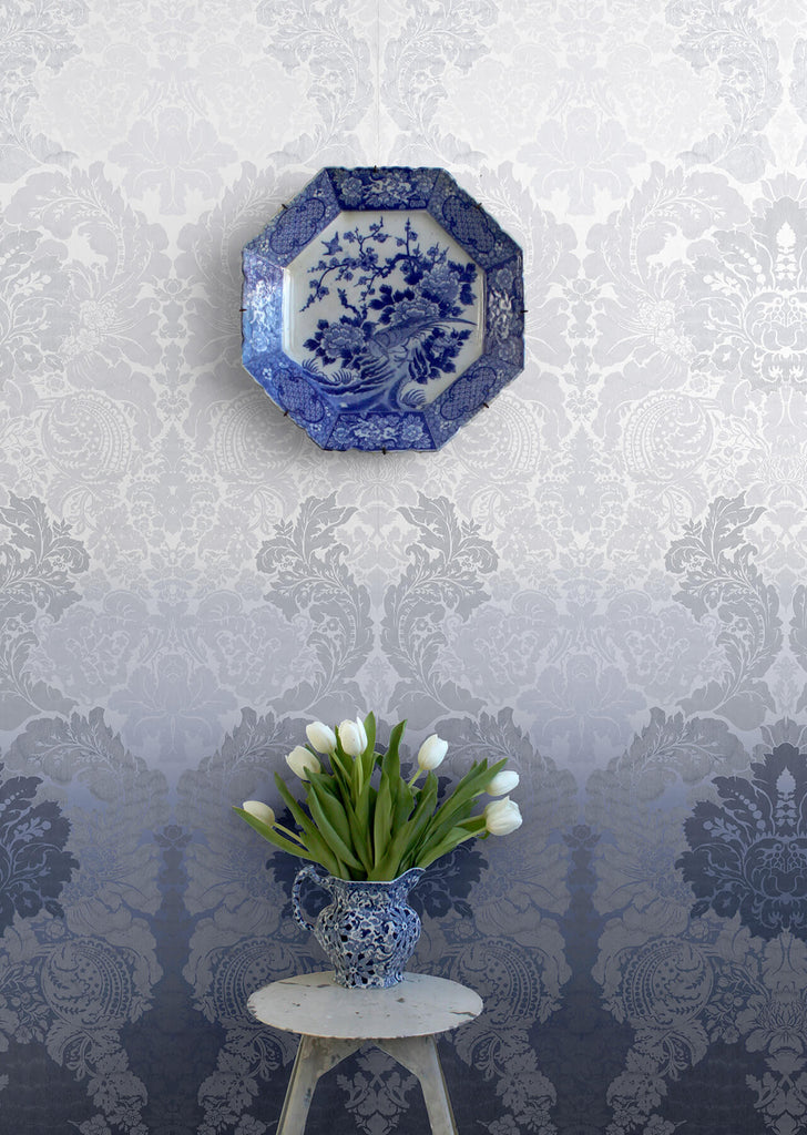 Disappearing Damask Superwide Blue