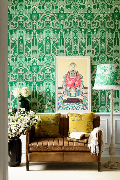 Emperor’S Labyrinth Greenlake - Taupe, Green Wallcovering | Mind the Gap