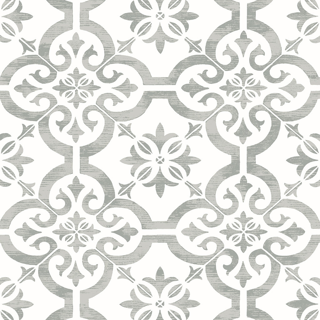 Malibu Encaustic Faux Tile Wallpaper - Traditional Tile - Harbor Mist | Malibu Wallpaper
