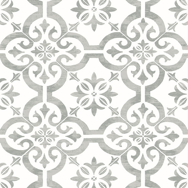 Malibu Encaustic Faux Tile Wallpaper - Traditional Tile - Harbor Mist | Malibu Wallpaper