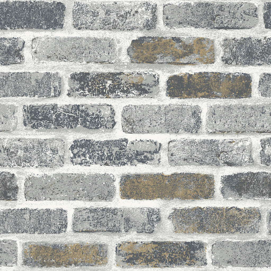 Malibu Vintage Faux Brick Wallpaper - Industrial Brick - Steel Grey & Tan | Malibu Wallpaper