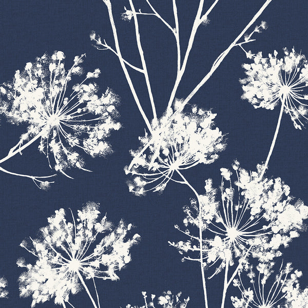Dandelion Fields Contemporary Floral - Navy Blue | Architectural Wallcoverings