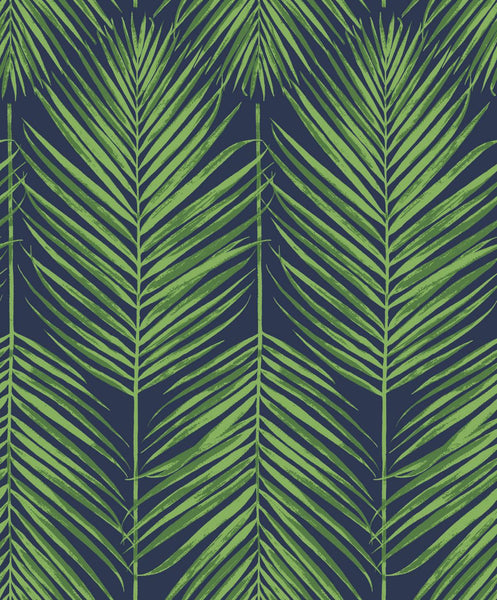 Malibu Marina Palm Wallpaper - Coastal Botanical - Moss Green & Blue | Malibu Wallpaper