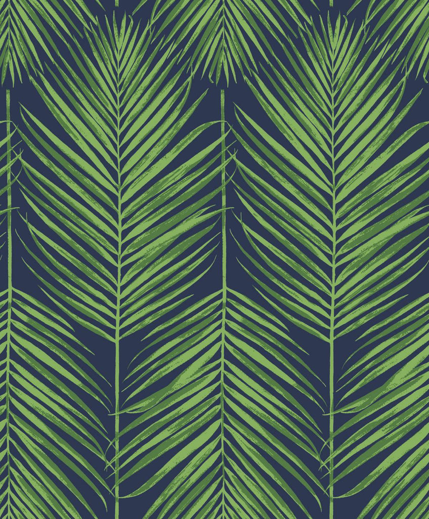 Malibu Marina Palm Wallpaper - Coastal Botanical - Moss Green & Blue | Malibu Wallpaper