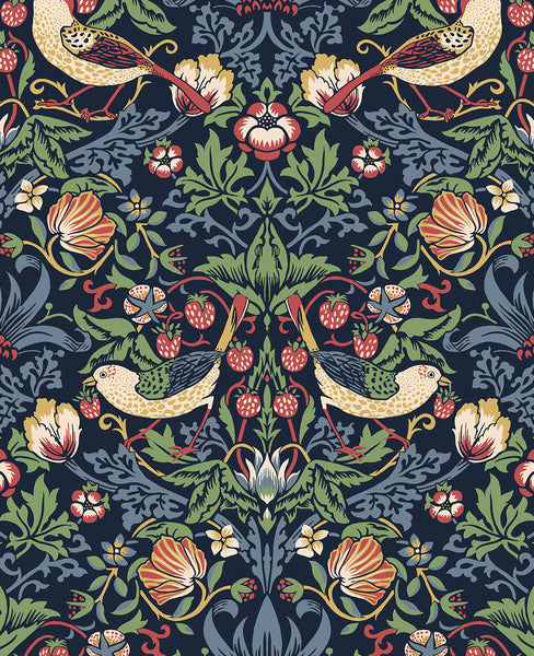 Malibu Fragaria Garden Wallpaper - Vintage Animal Print - Midnight Blue | Malibu Wallpaper