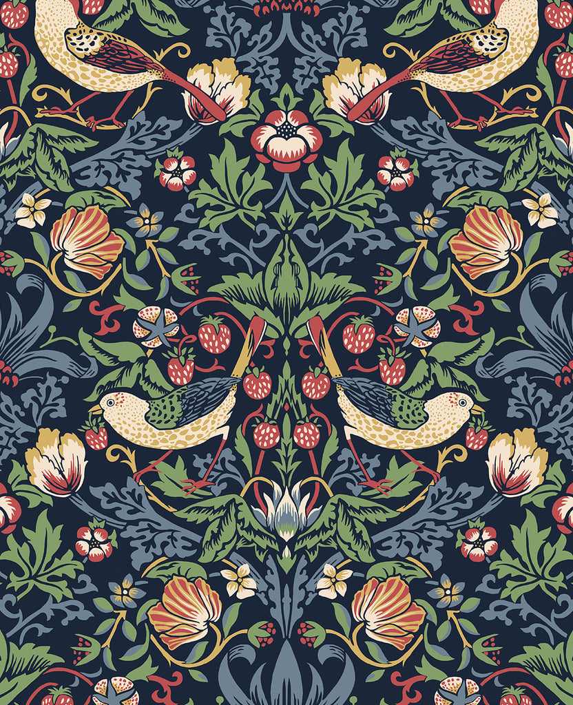 Malibu Fragaria Garden Wallpaper - Vintage Animal Print - Midnight Blue | Malibu Wallpaper