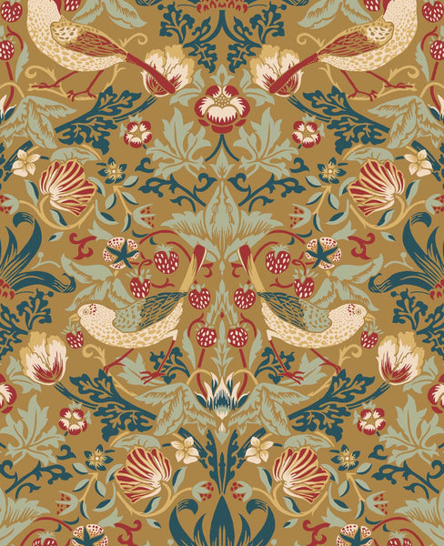 Malibu Fragaria Garden Wallpaper - Vintage Animal Print - Ochre | Malibu Wallpaper