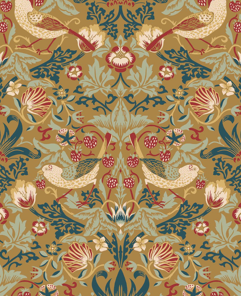 Malibu Fragaria Garden Wallpaper - Vintage Animal Print - Ochre | Malibu Wallpaper