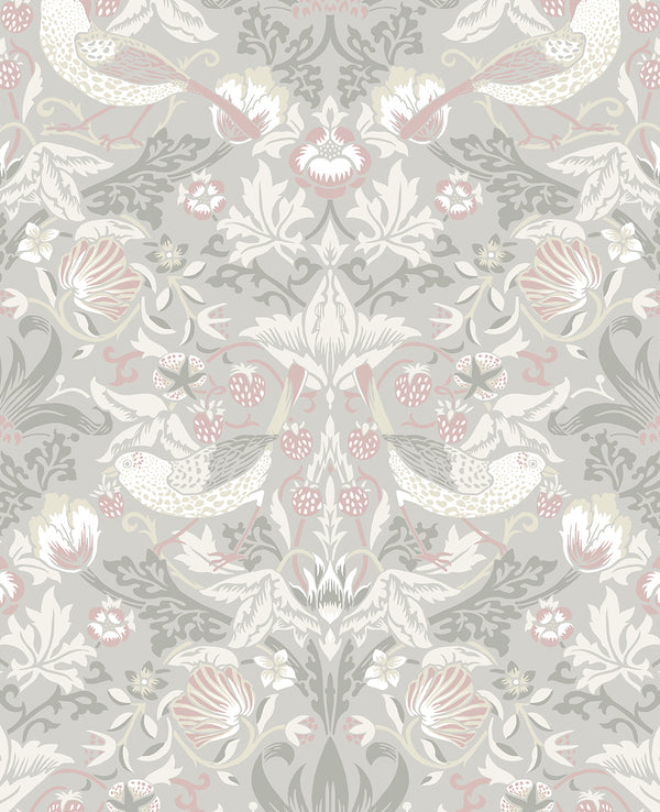 Fragaria Garden Vintage Animal Print - Light Grey & Rose Petal | Architectural Wallcoverings