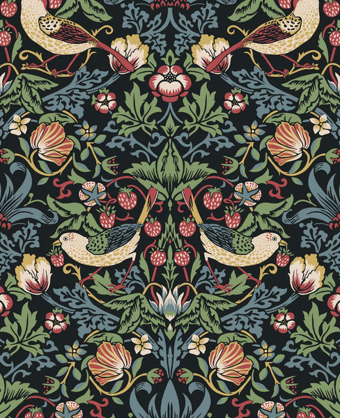 Malibu Fragaria Garden Wallpaper - Vintage Animal Print - Ebony | Malibu Wallpaper