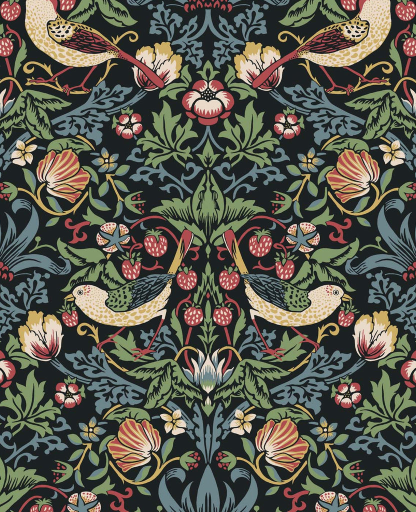 Malibu Fragaria Garden Wallpaper - Vintage Animal Print - Ebony | Malibu Wallpaper