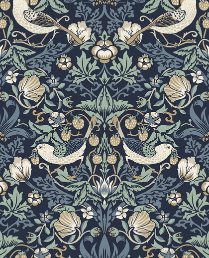 Fragaria Garden Vintage Animal Print - Navy Blue & Aloe | Architectural Wallcoverings