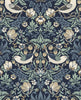 Malibu Fragaria Garden Wallpaper - Vintage Animal Print - Navy Blue & Aloe | Malibu Wallpaper