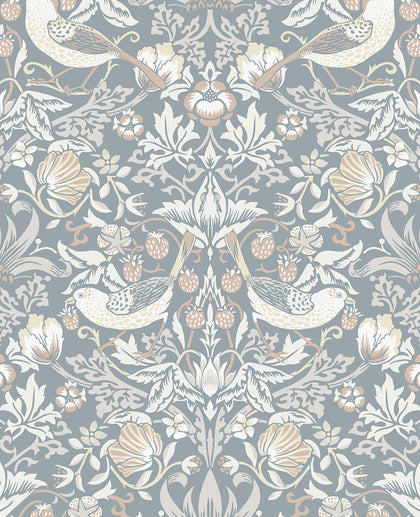 Fragaria Garden Vintage Animal Print - Blue Mist & Blush | Architectural Wallcoverings