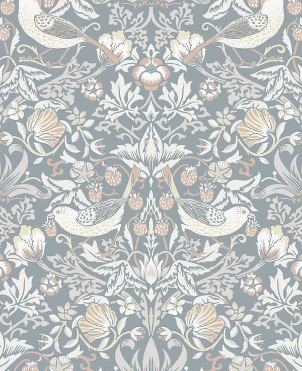 Fragaria Garden Vintage Animal Print - Blue Mist & Blush | Architectural Wallcoverings