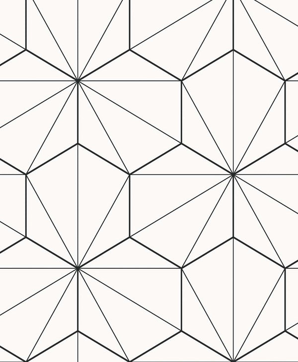 Hedron Geometric Contemporary Geometric - Ebony & Eggshell | Architectural Wallcoverings