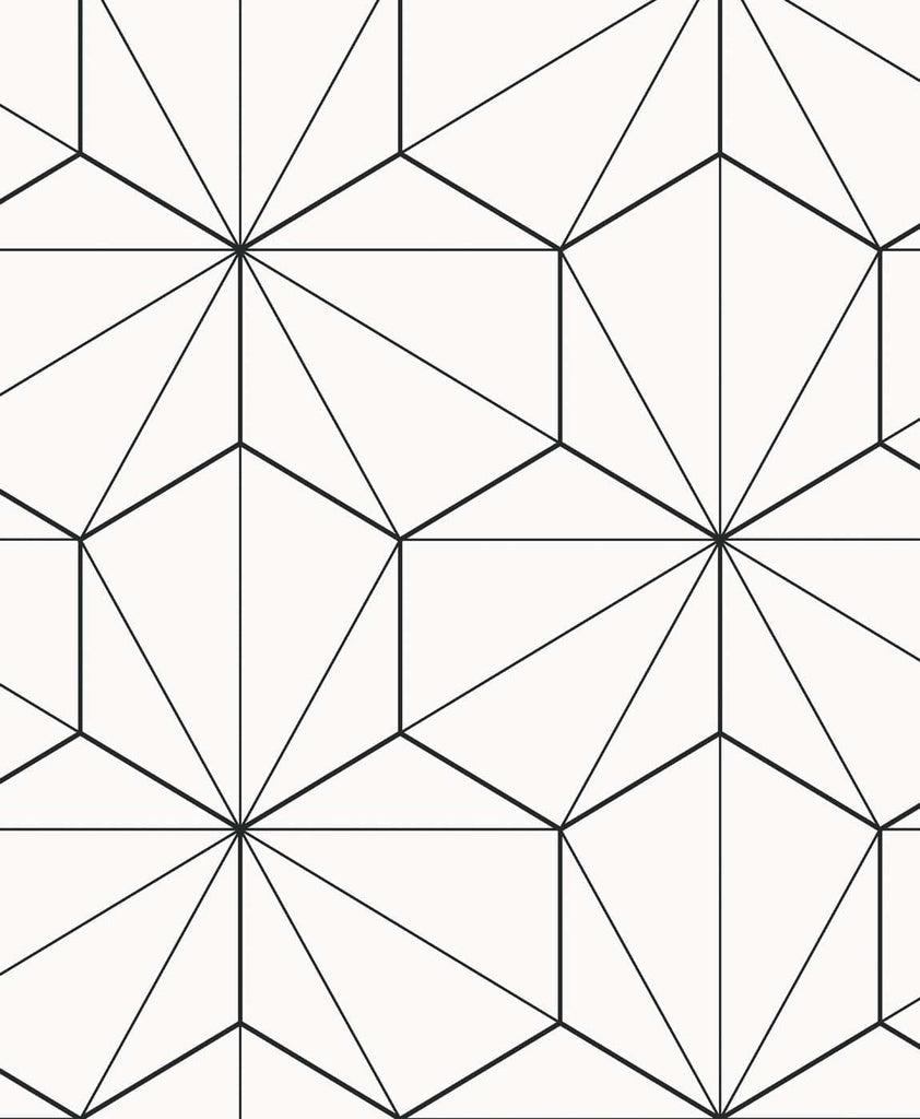 Malibu Hedron Geometric Wallpaper - Contemporary Geometric - Ebony & Eggshell | Malibu Wallpaper