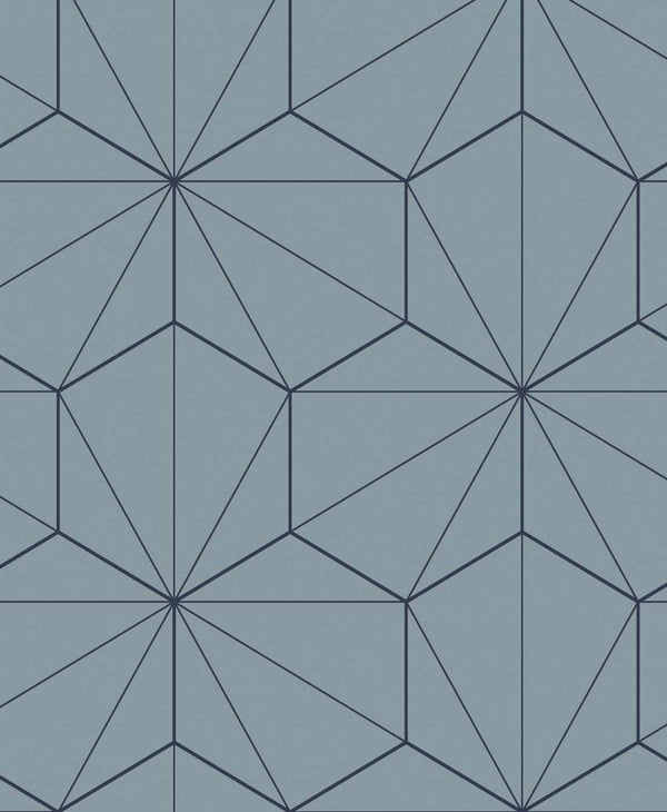 Hedron Geometric Contemporary Geometric - Pastel Blue & Midnight | Architectural Wallcoverings