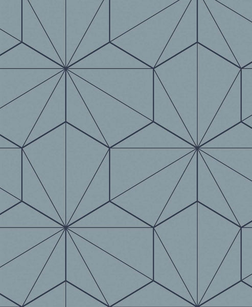 Malibu Hedron Geometric Wallpaper - Contemporary Geometric - Pastel Blue & Midnight | Malibu Wallpaper