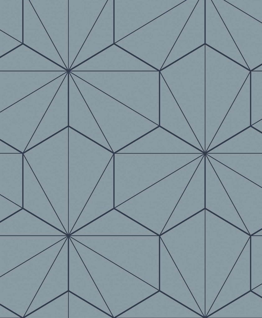 Malibu Hedron Geometric Wallpaper - Contemporary Geometric - Pastel Blue & Midnight | Malibu Wallpaper