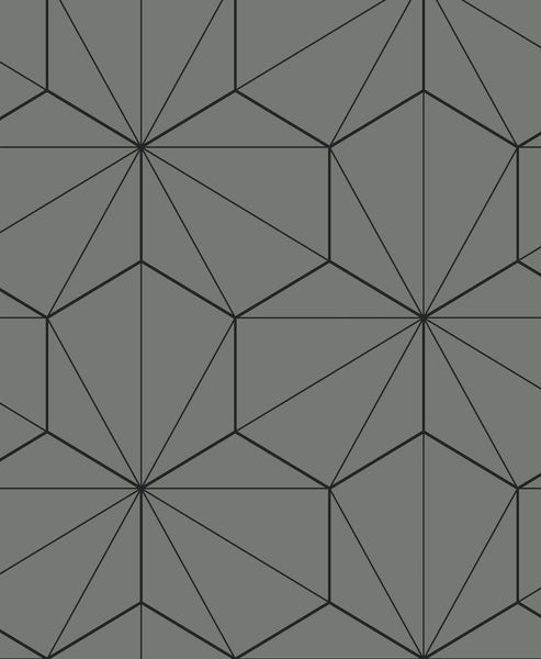 Malibu Hedron Geometric Wallpaper - Contemporary Geometric - Pavestone & Ebony | Malibu Wallpaper