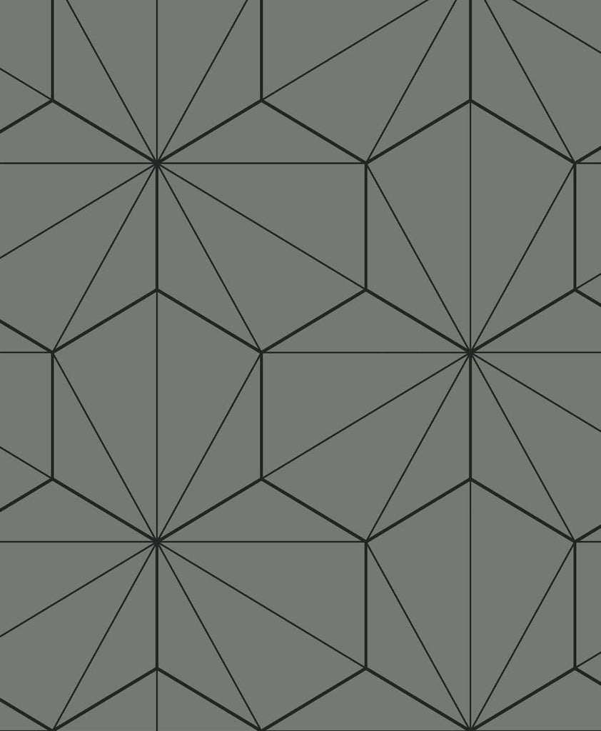 Malibu Hedron Geometric Wallpaper - Contemporary Geometric - Pavestone & Ebony | Malibu Wallpaper