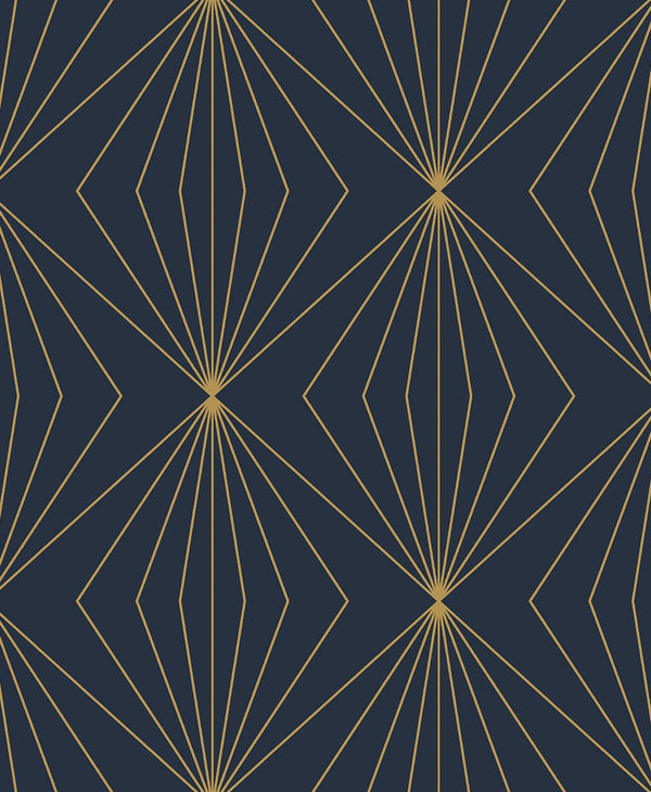 Diamond Vector Contemporary Geometric - Navy Blue & Metallic Gold | Architectural Wallcoverings