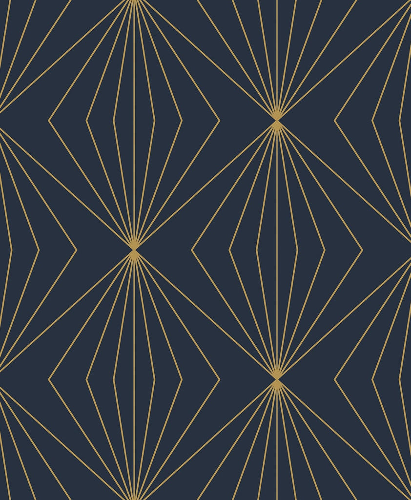 Malibu Diamond Vector Wallpaper - Contemporary Geometric - Navy Blue & Metallic Gold | Malibu Wallpaper