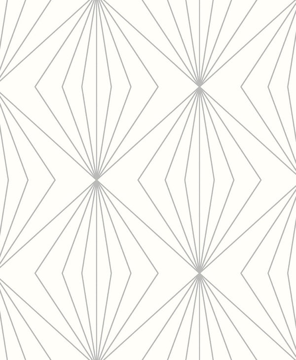 Diamond Vector Contemporary Geometric - Metallic Silver & Eggshell | Architectural Wallcoverings
