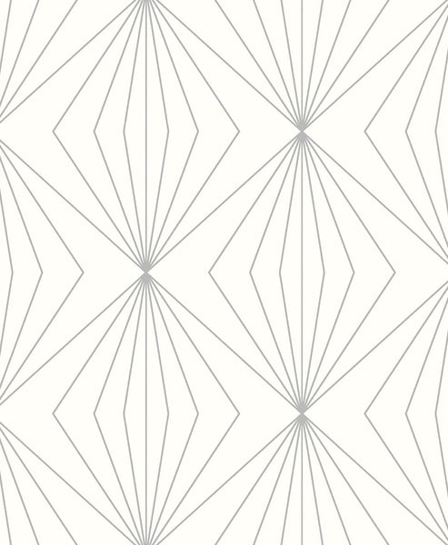 Malibu Diamond Vector Wallpaper - Contemporary Geometric - Metallic Silver & Eggshell | Malibu Wallpaper