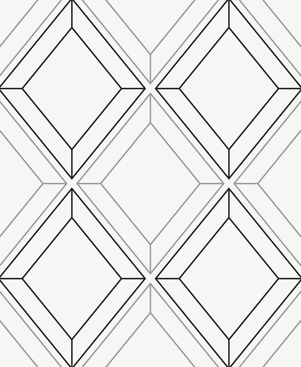Linework Gem Contemporary Geometric - Metallic Silver & Ebony | Architectural Wallcoverings