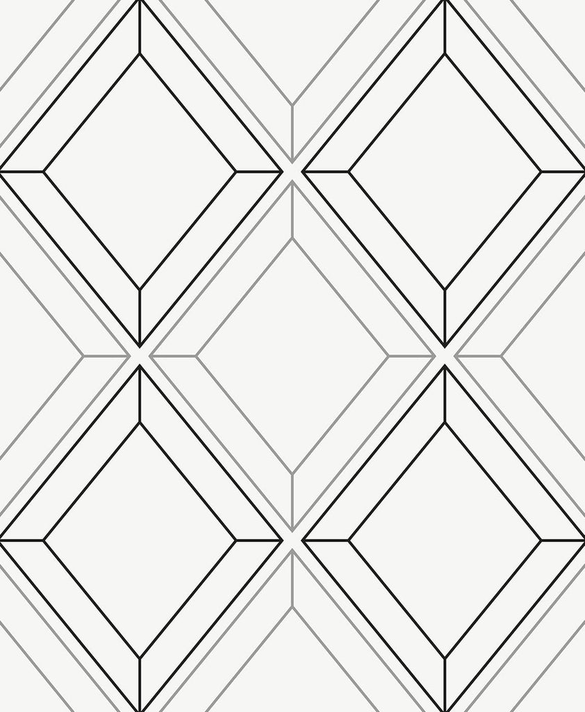 Malibu Linework Gem Wallpaper - Contemporary Geometric - Metallic Silver & Ebony | Malibu Wallpaper