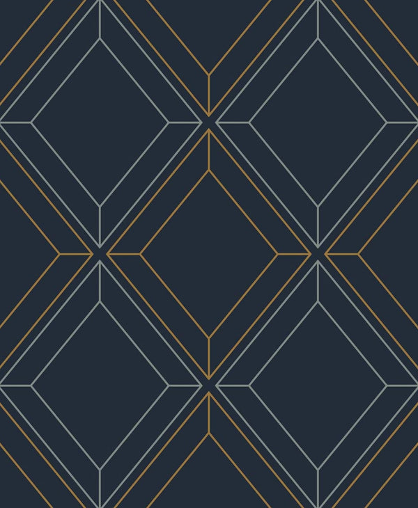 Linework Gem Contemporary Geometric - Midnight Blue & Metallic Gold | Architectural Wallcoverings