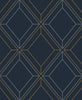 Malibu Linework Gem Wallpaper - Contemporary Geometric - Midnight Blue & Metallic Gold | Malibu Wallpaper
