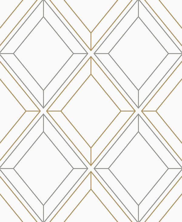 Linework Gem Contemporary Geometric - Metallic Silver & Gold | Architectural Wallcoverings