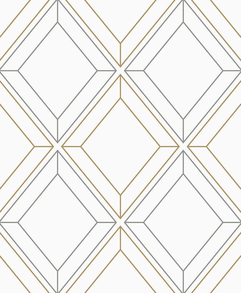Malibu Linework Gem Wallpaper - Contemporary Geometric - Metallic Silver & Gold | Malibu Wallpaper