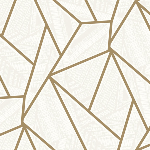 Metro Vector Contemporary Geometric - Metallic Gold & Morning Fog | Architectural Wallcoverings