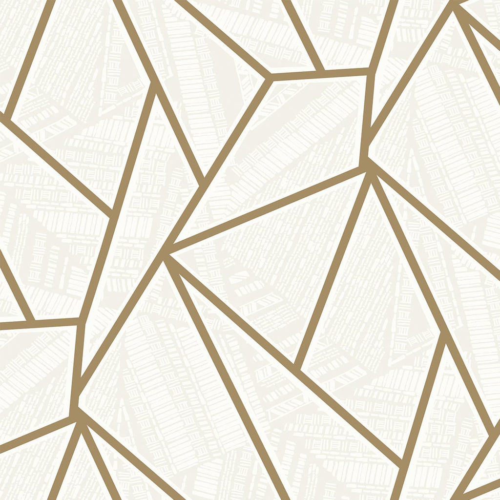 Malibu Metro Vector Wallpaper - Contemporary Geometric - Metallic Gold & Morning Fog | Malibu Wallpaper