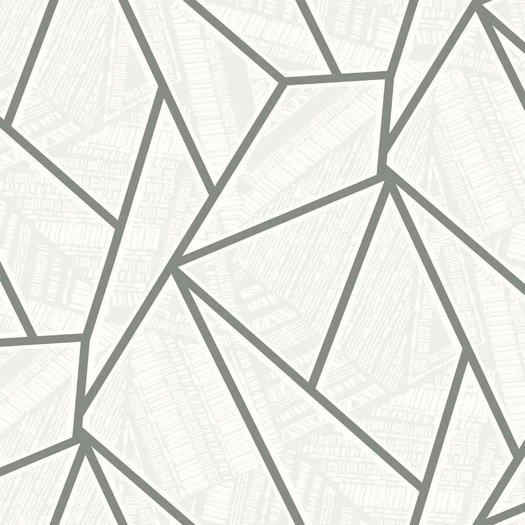 Malibu Metro Vector Wallpaper - Contemporary Geometric - Metallic Silver & Morning Fog | Malibu Wallpaper