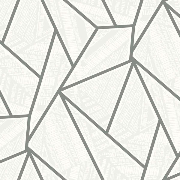 Malibu Metro Vector Wallpaper - Contemporary Geometric - Metallic Silver & Morning Fog | Malibu Wallpaper